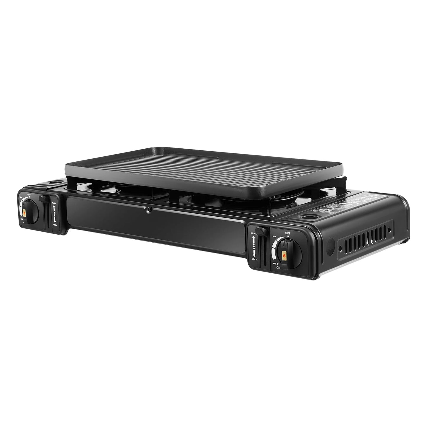 2in1 2-Burner Portable Camping Stove, Butane Camping Stove Kit w/Baking Pan and Carrying Case, Auto Ignition Camping Burner LPG