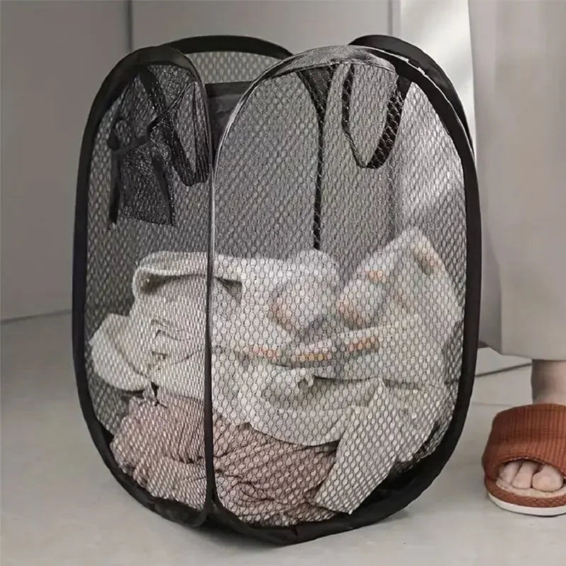 Clothes Basket Large Capacity Mesh Laundry Basket Ventilated Foldable Easy Storage Portable Bathroom Clothes Organizer Bag