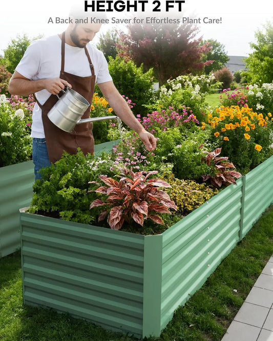 6x3x2 8x4x2ft Galvanized Raised Garden Bed Deep Root Planter Box for Vegetables Flowers Herbs