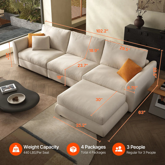 Comfy Cloud Couch 108.2'' Modern Sectional Sofa for Living Room Down Filled