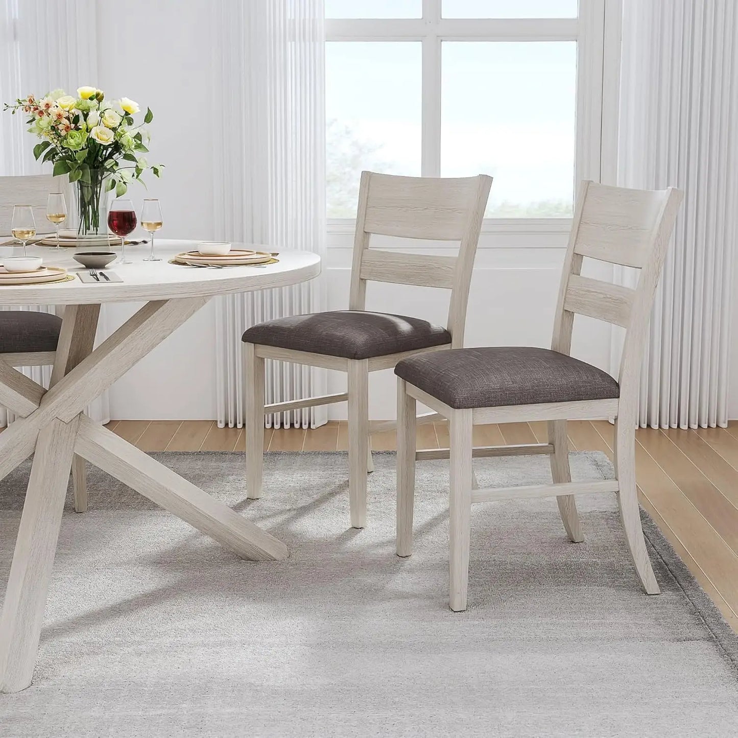 4-Piece Solid Wood Dining Table Set for 4-6, Modern Breakfast Dinette Kitchen Table with Chairs