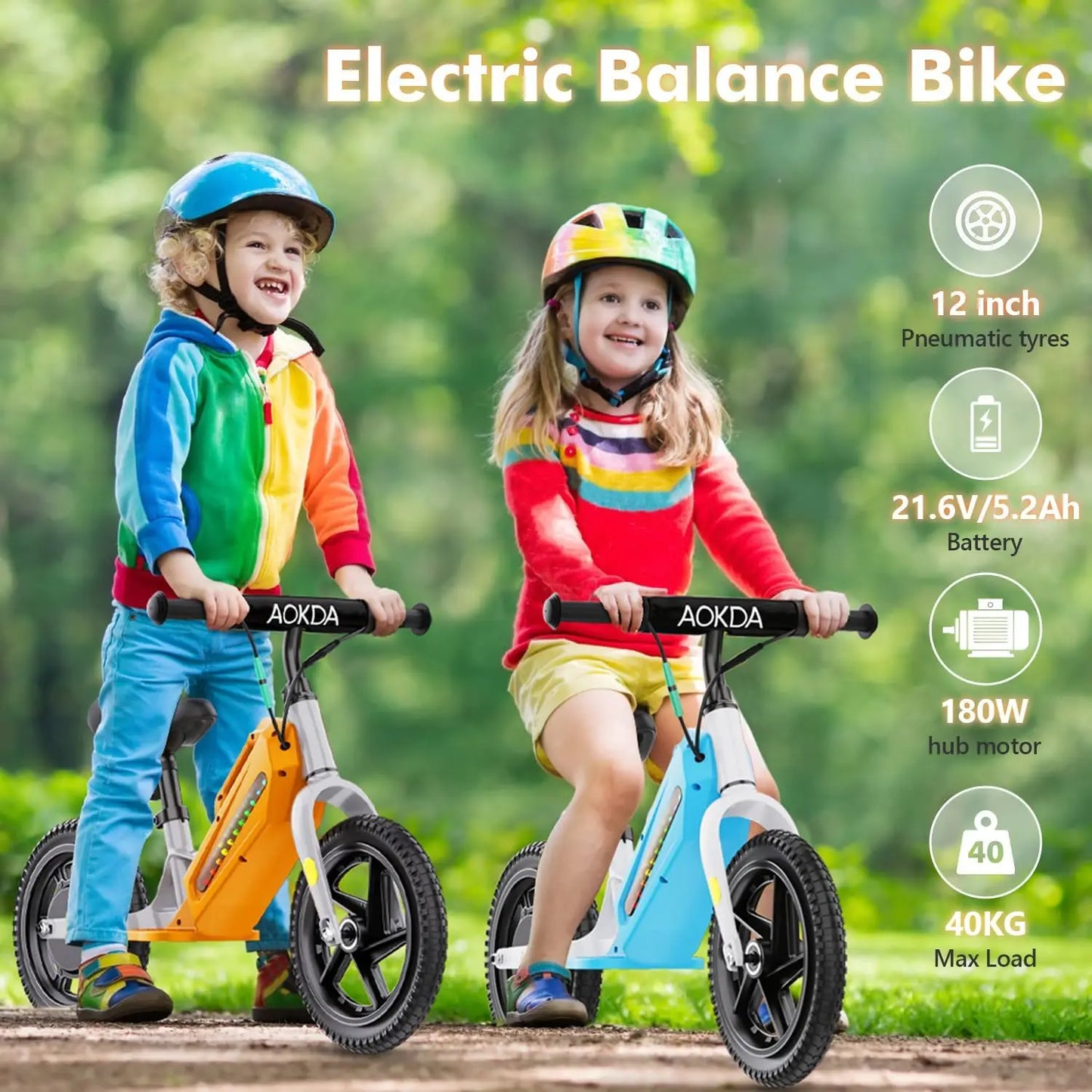 Electric Bikes for Kids, 180W Electric Balance Bike, 12" Pneumatic Tire 21.6V/5.2Ah Battery Boys & Girls E Bike Bicycle