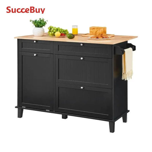 Kitchen Island Cart Breakfast Bar with Trash Cabinet