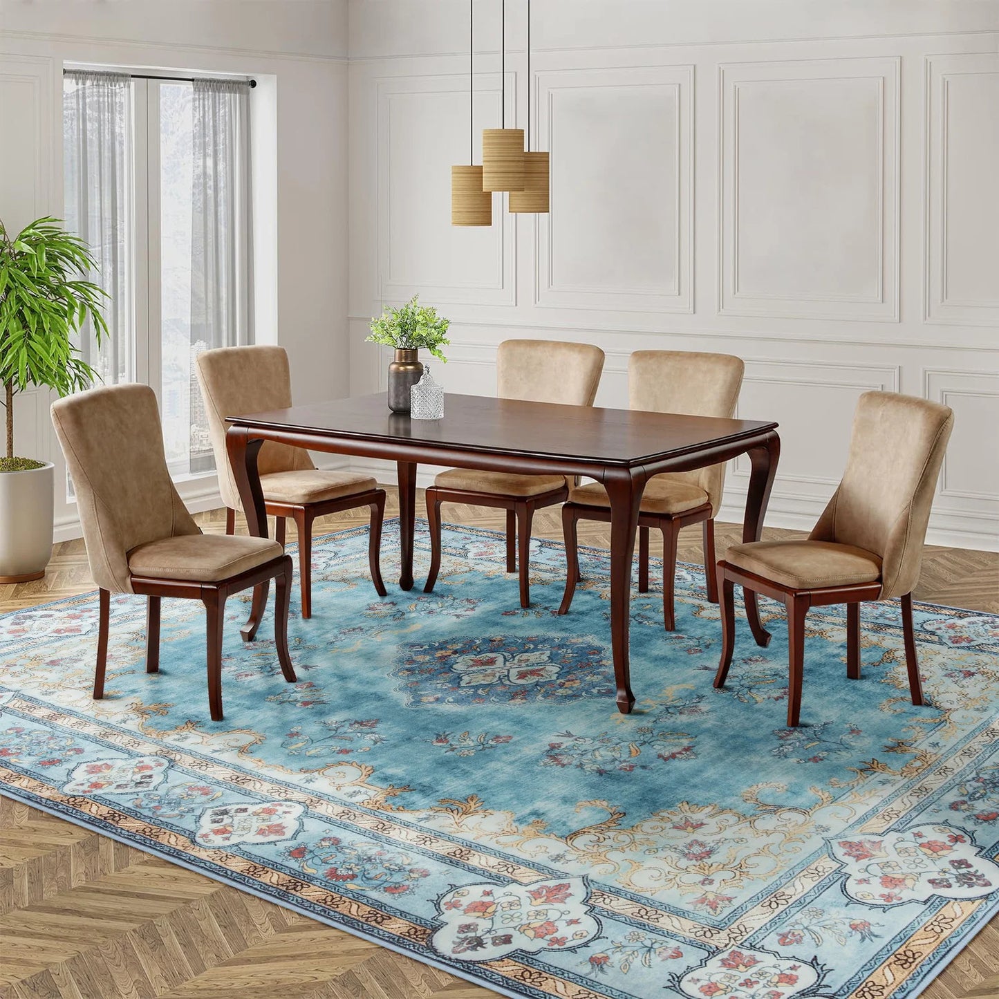 Elegant Floral Faux Wool Area Rug