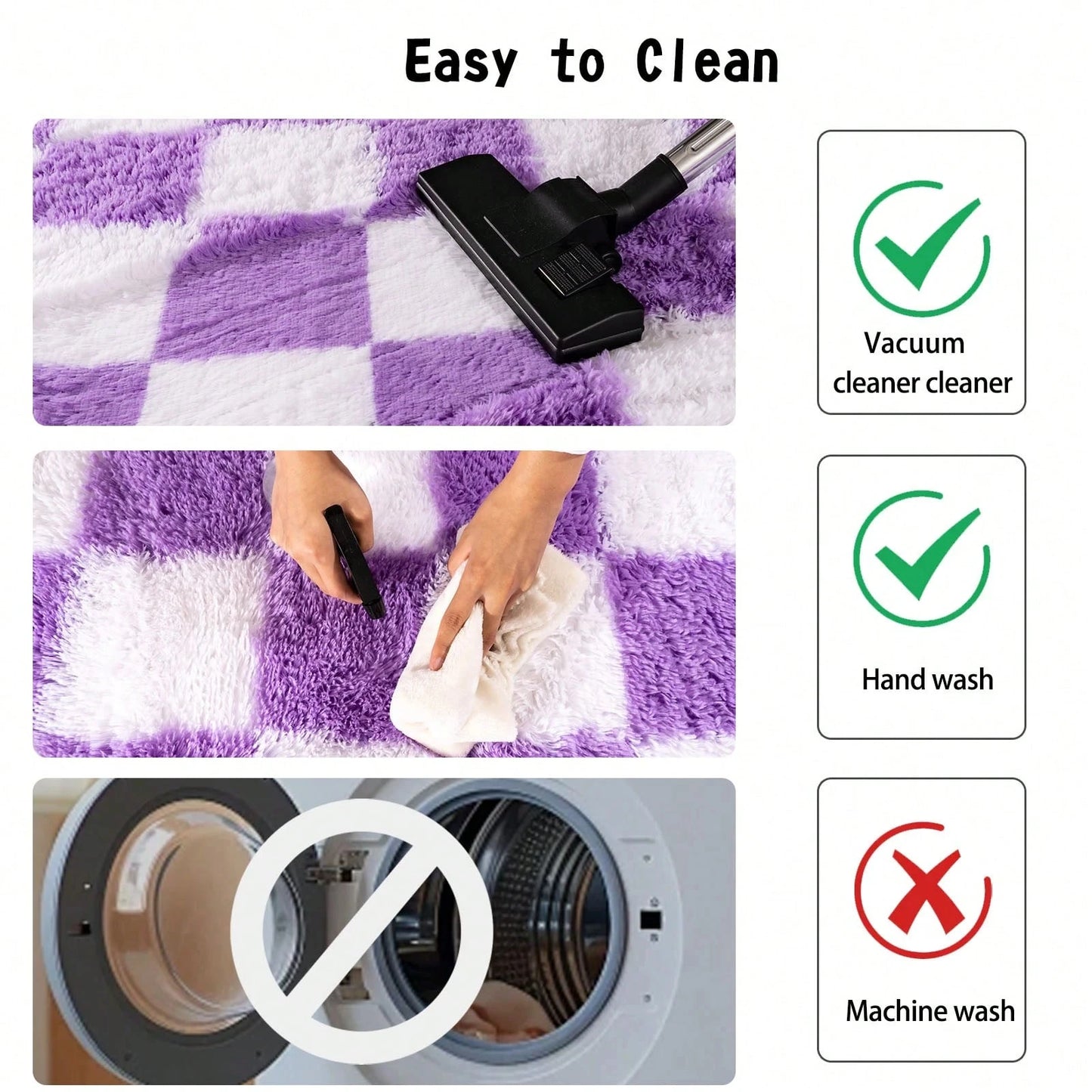 Fluffy Long Shag Plaid Area Rug for Bedroom, Living Room Washable , Super Soft Indoor Plush Rug.