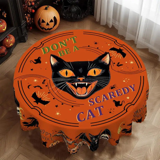 Halloween Decorative Printed Tablecloth, Pumpkin Bat Witch Ghost Pattern Rectangular/Round Tablecloth.