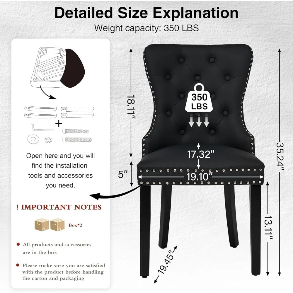 PU Leather Dining Chairs Set of 4 – Tufted Upholstered Seats, Solid Wood Legs & Pull Ring | Ideal for Dining Rooms