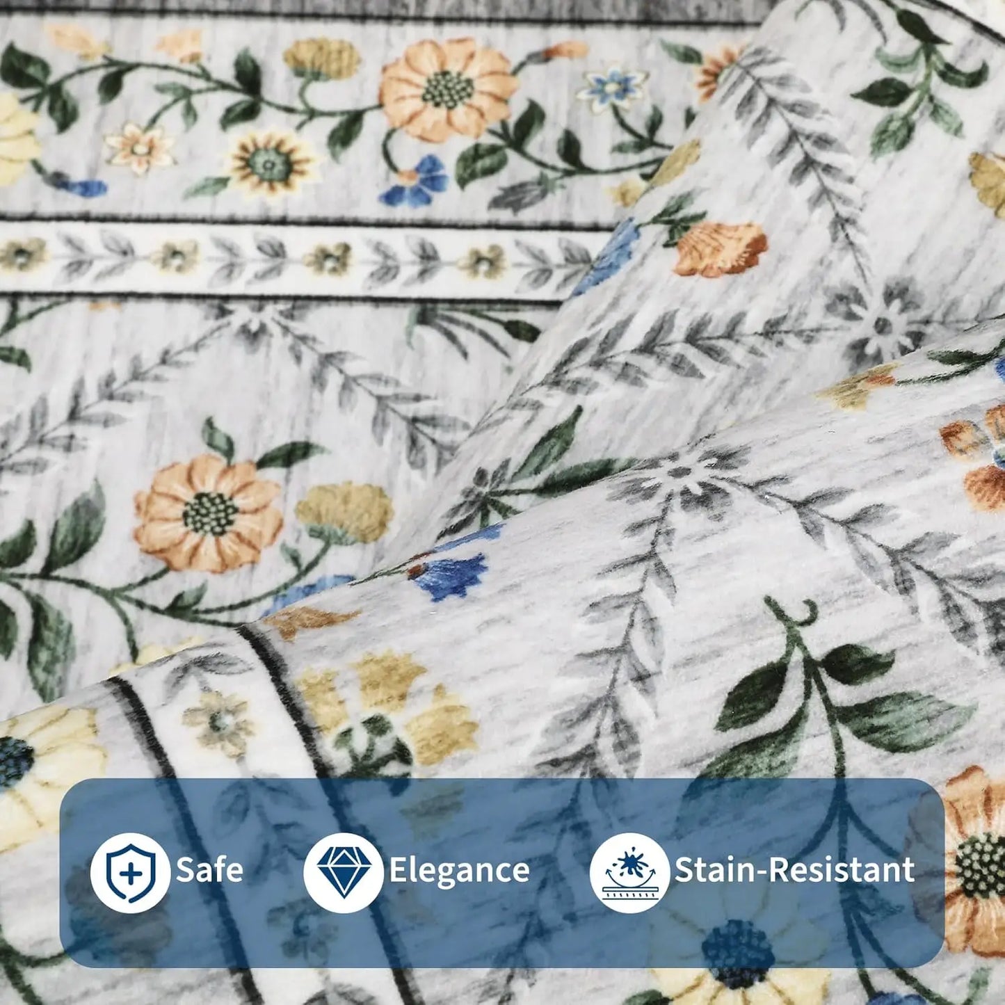 Vintage Washable Area Rugs for Living Room Soft Low-Pile Non-Slip Carpet  for Bedroom Dining Room Home Office