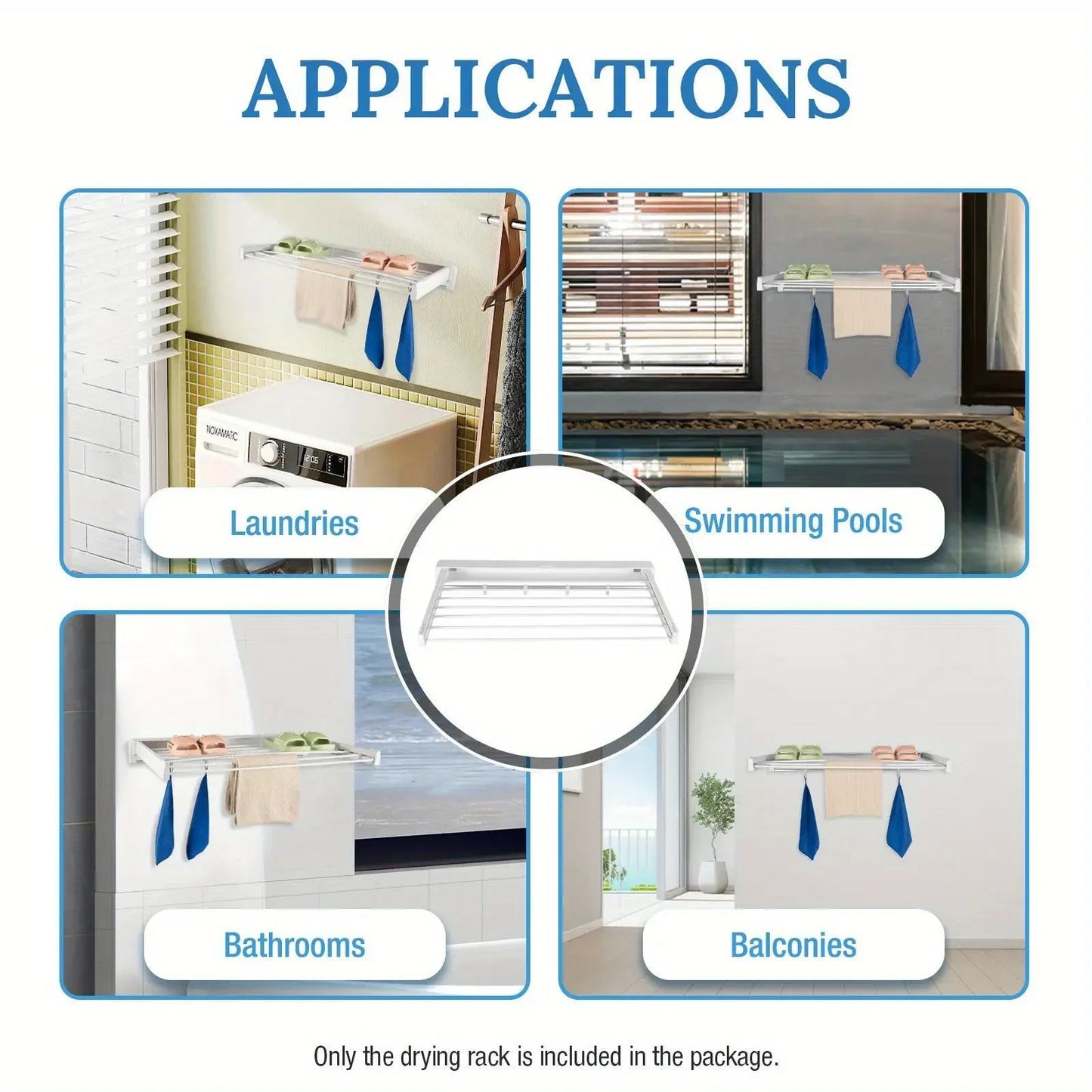 White Wall-Mounted Collapsible Clothes Drying Rack - Space-Saving Laundry Room and Bathroom Organizer