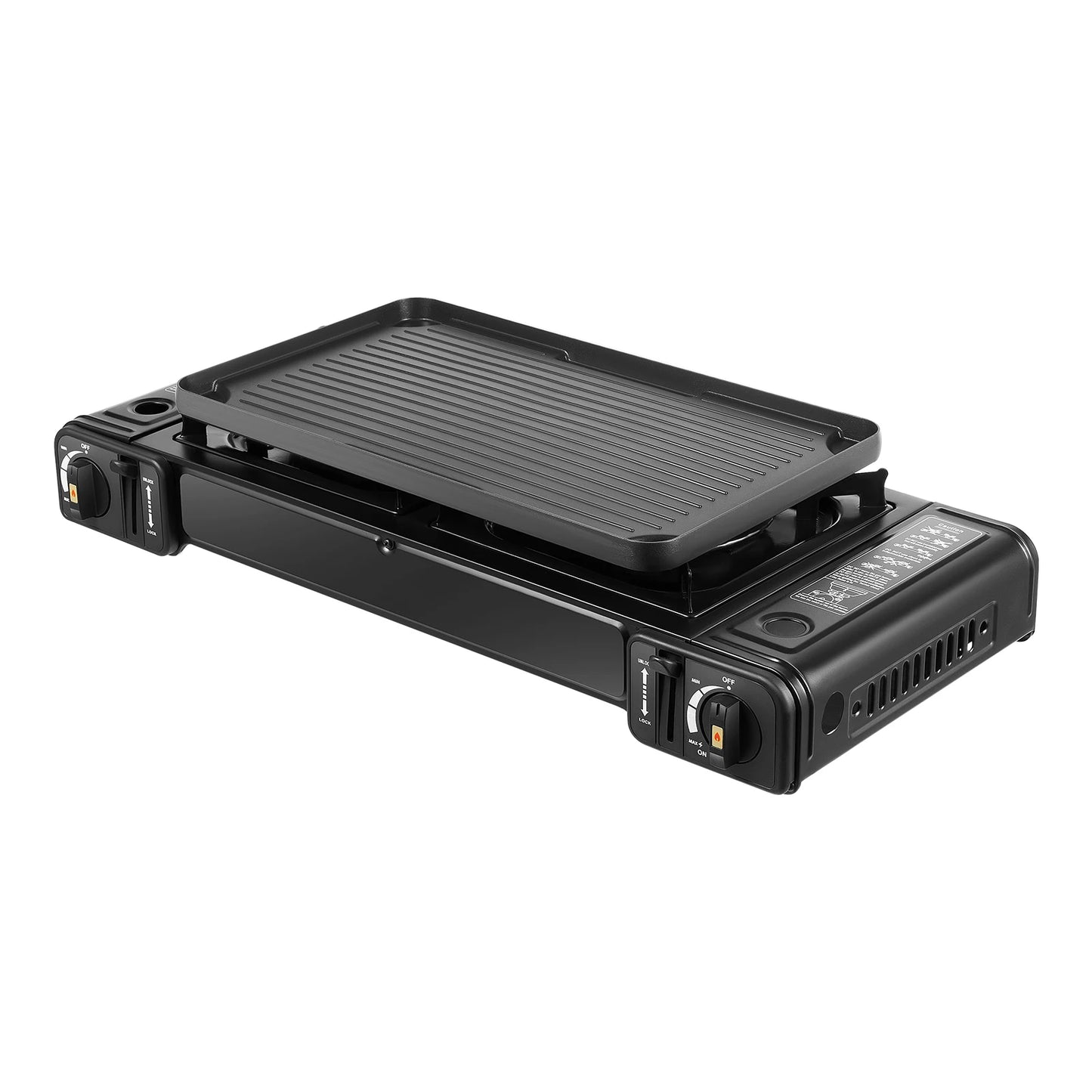 2in1 2-Burner Portable Camping Stove, Butane Camping Stove Kit w/Baking Pan and Carrying Case, Auto Ignition Camping Burner LPG