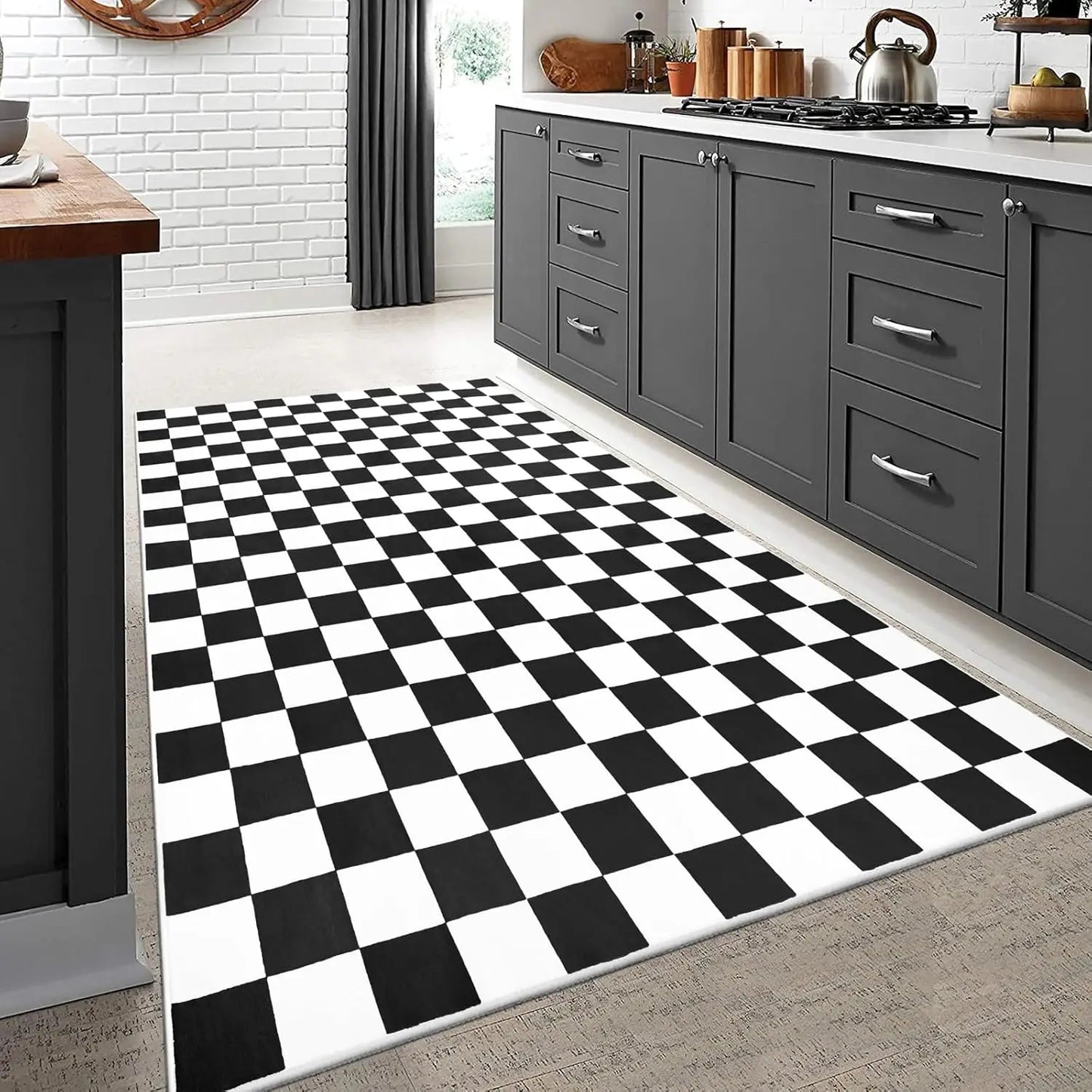 Black and White Checkered Rug