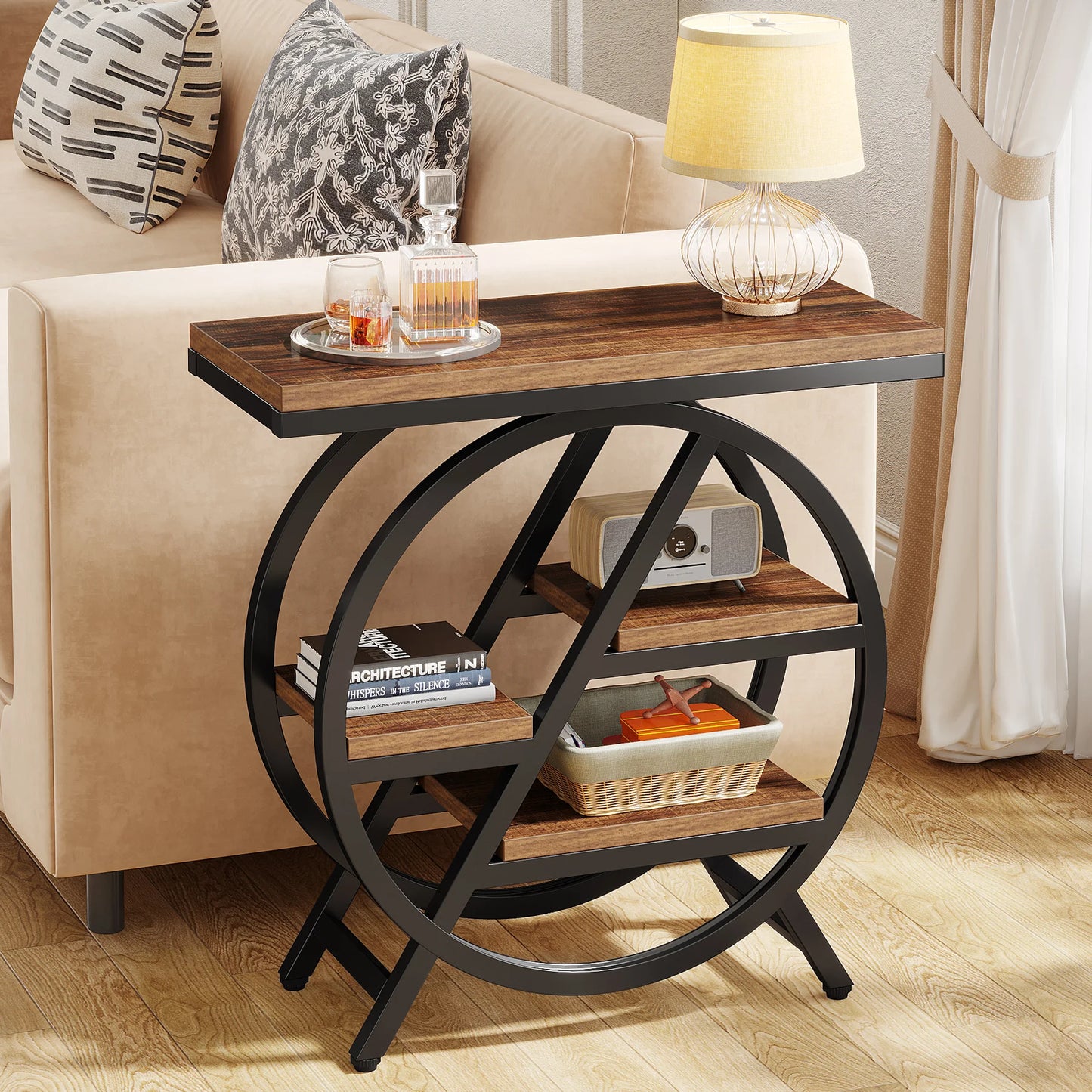 End Table for Living Room, 3-Tier Narrow Side Table with Storage