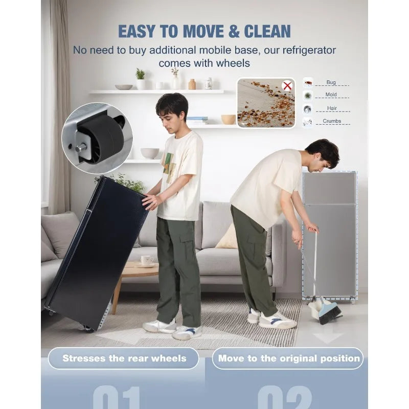 Double Door Refrigerator with Freezer, 4.5 Cu. Ft, Small Fridge with Freezer, 7 Settings Temperature Adjustable