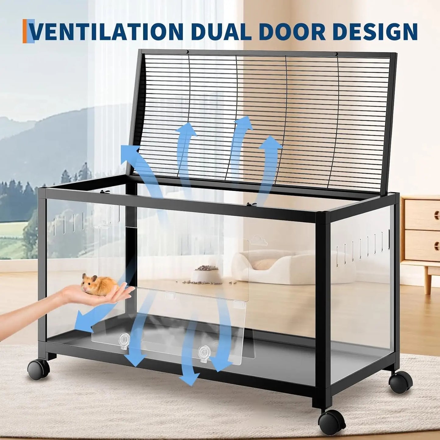 Hamster Cage with Wheels, Large Metal Rat Cage, Rodent Cage, Stackable with Top Access, Ventilated Pet Mice Cage