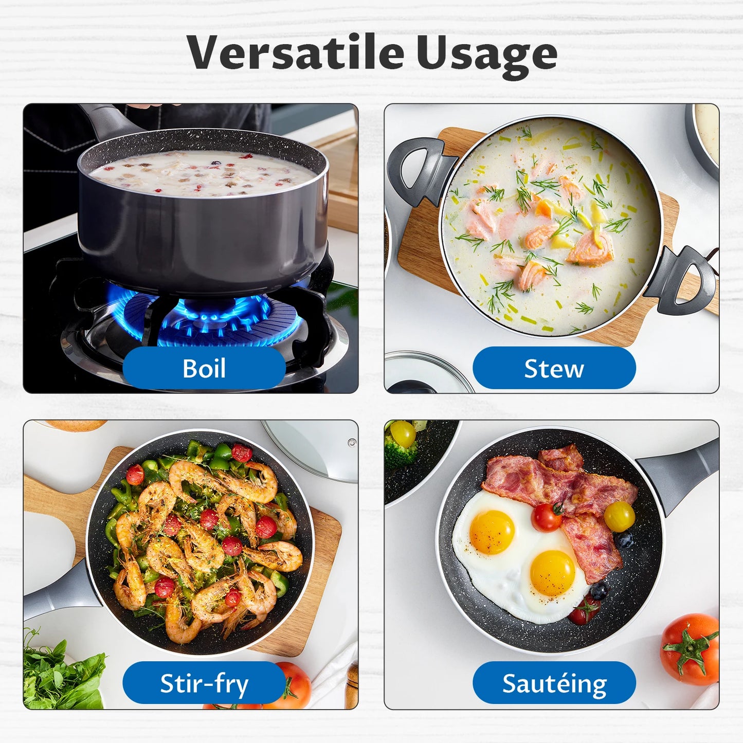 Induction Cookware Pots and Pans Set 10 Piece,  Dishwasher Safe Nonstick Cooking Pans, Stay-Cool Bakelite Handle