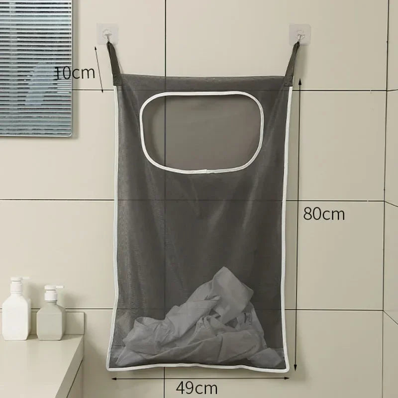 Over-the-Door Hanging Laundry Basket Wall-mounted Dirty Clothes Storage Organizer for Bathroom