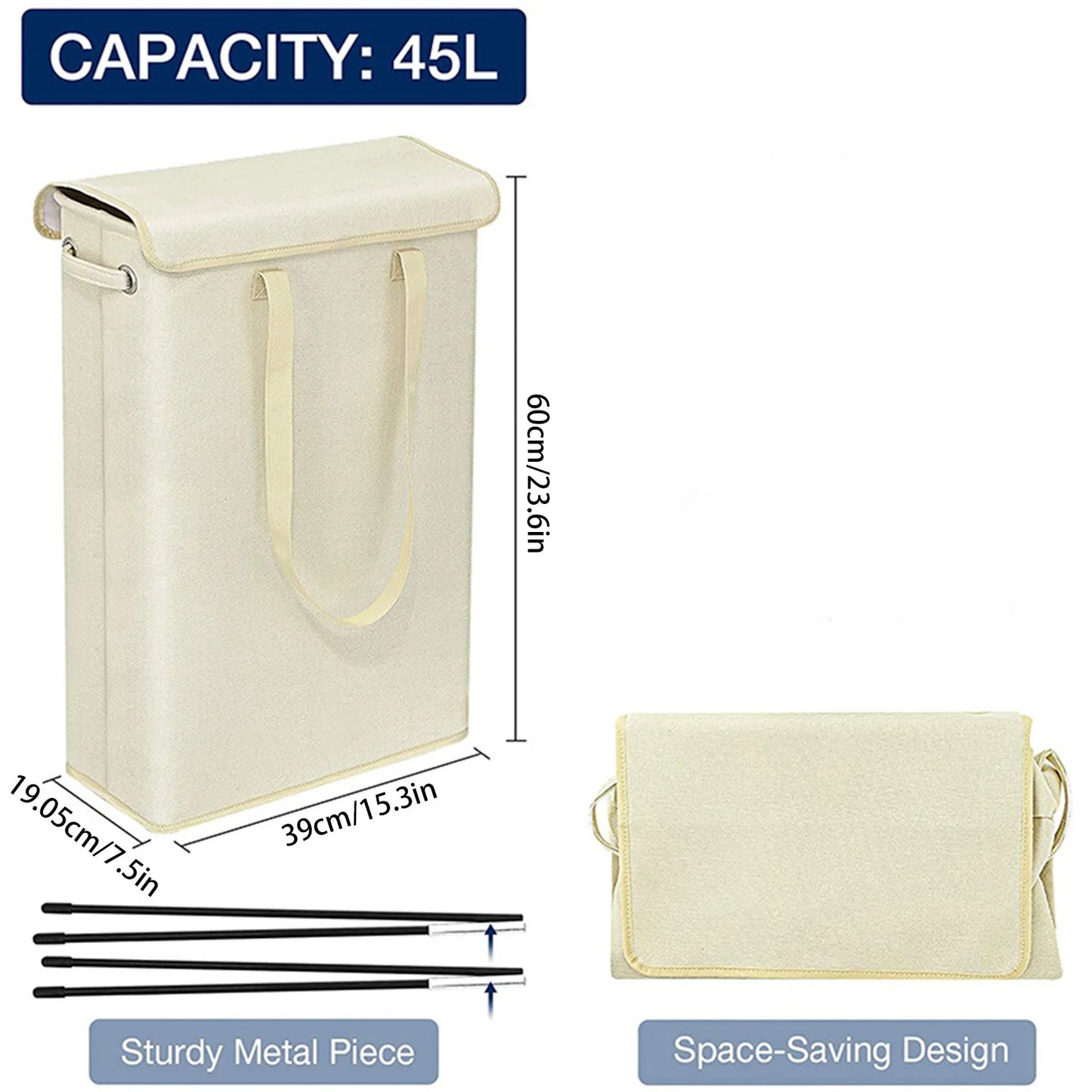 Clothes Hamper with Lid Collapsible Cotton-Like Linen Laundry Hamper for Home Bathroom or Travel Local Delivery