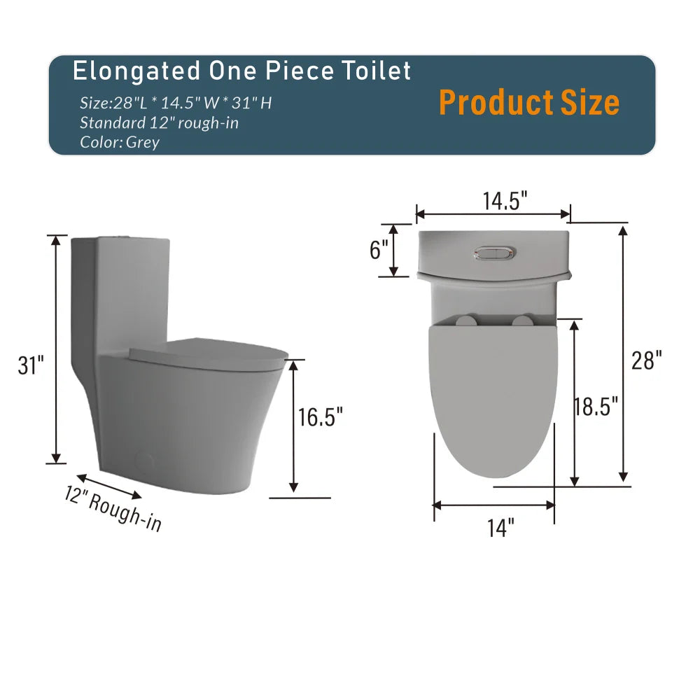 Matte Black Elongated One Piece Toilet Dual Flush 1.1/1.6 GPF Water Saving Map 1000g,Matte Black