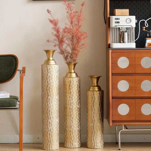 Tall Gold Metal Vase Set of 3