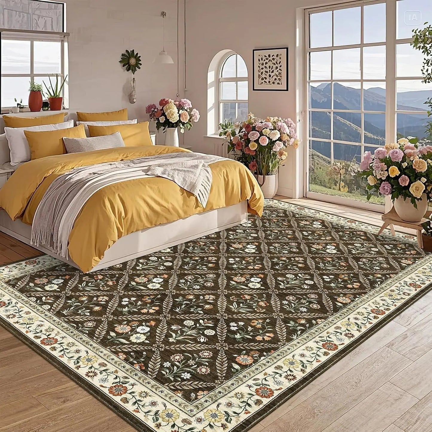 Vintage Washable Area Rugs for Living Room Soft Low-Pile Non-Slip Carpet  for Bedroom Dining Room Home Office