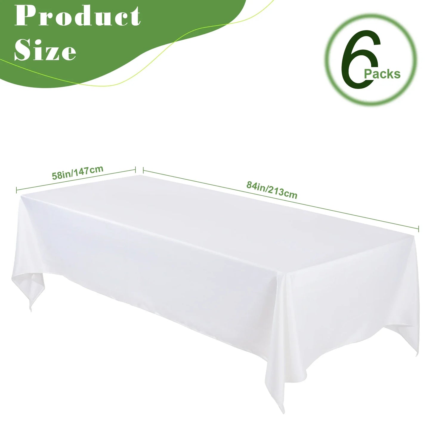 6Pcs Wrinkle Resistant Washable Polyester Table Cover ,White