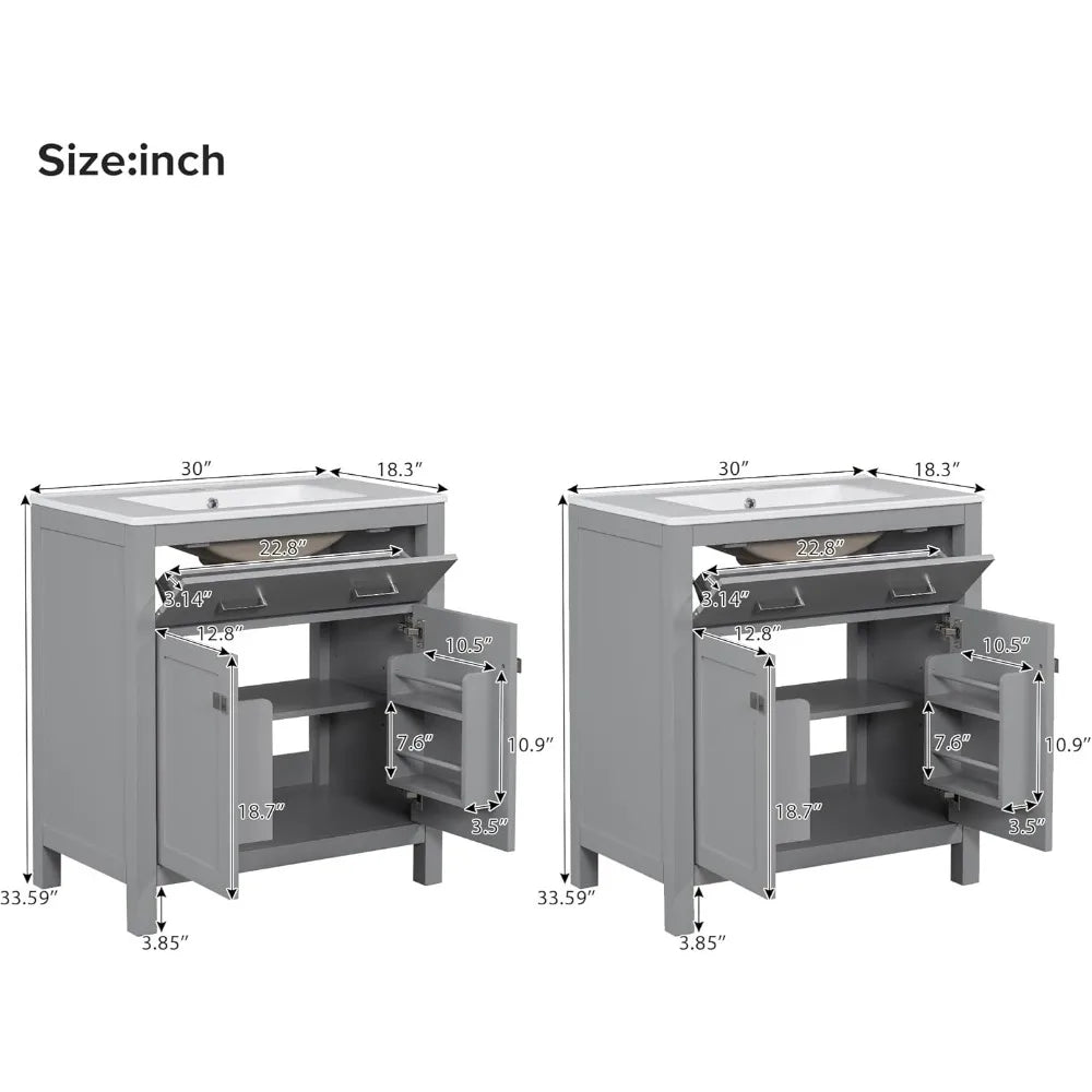 60" Bathroom Vanity Set with Double Sink, Vanity Cabinet with Flip Drawer, 2 Doors, and Adjustable Shelf