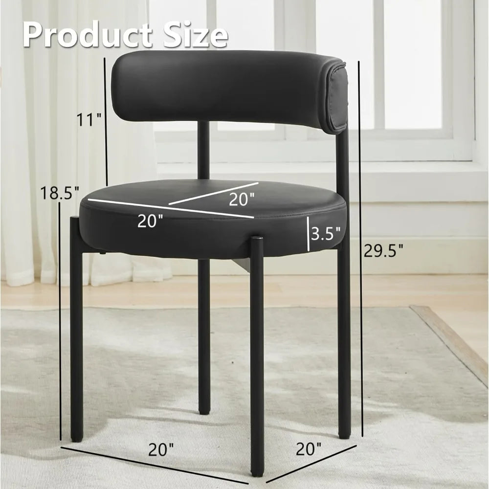 Faux Leather Dining Chairs Set of 4, Mid Century Modern Dining Room Chairs with Barrel Backrest, Upholstered Black Kitchen Chair