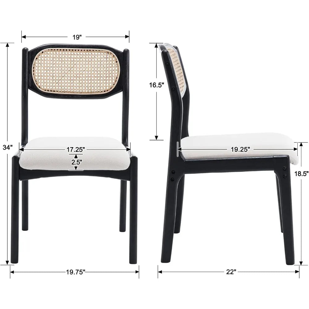Farmhouse Rattan Dining Chairs Set of 2 Modern Mid Century Dining Room Chairs Upholstered Linen Kitchen Side Chairs
