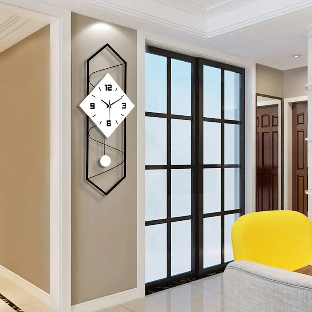Modern Pendulum Wall Clock with Silent Movement, Metal+ Solid Wood
