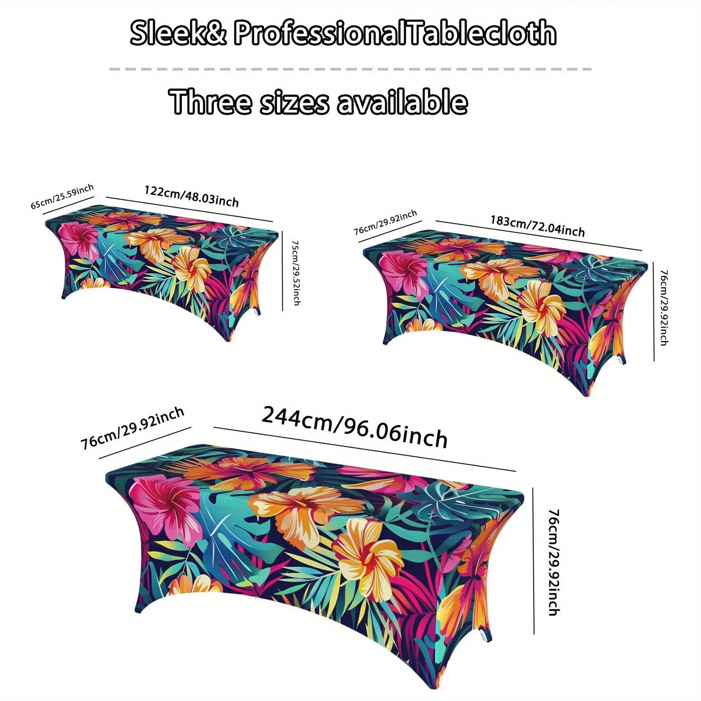 2PCS Vibrant Tropical Print Stretchable Tablecloth - Wrinkle & Stain Resistant