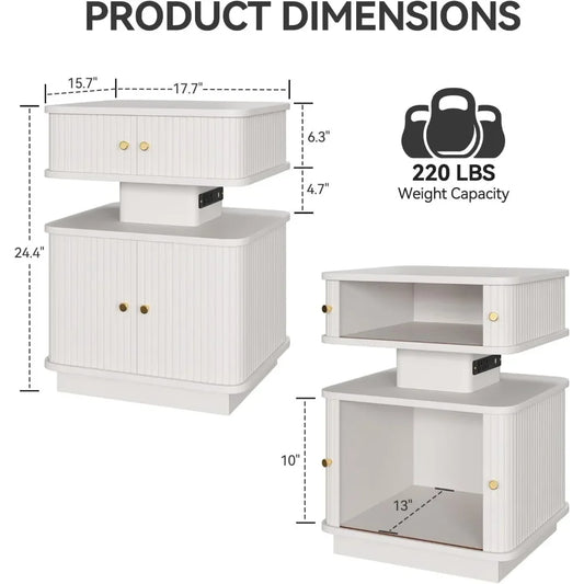Bedroom LED Nightstand, with Charging Station, 2 Drawer