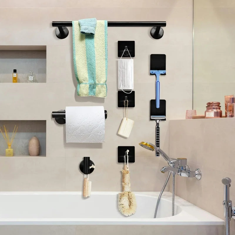 Bathroom Hardware Set 7Pcs Bathroom Towel Rack Including 16" Hand Towel Bars Toilet Paper Holders, Towel Rings, Robe Towel Hooks