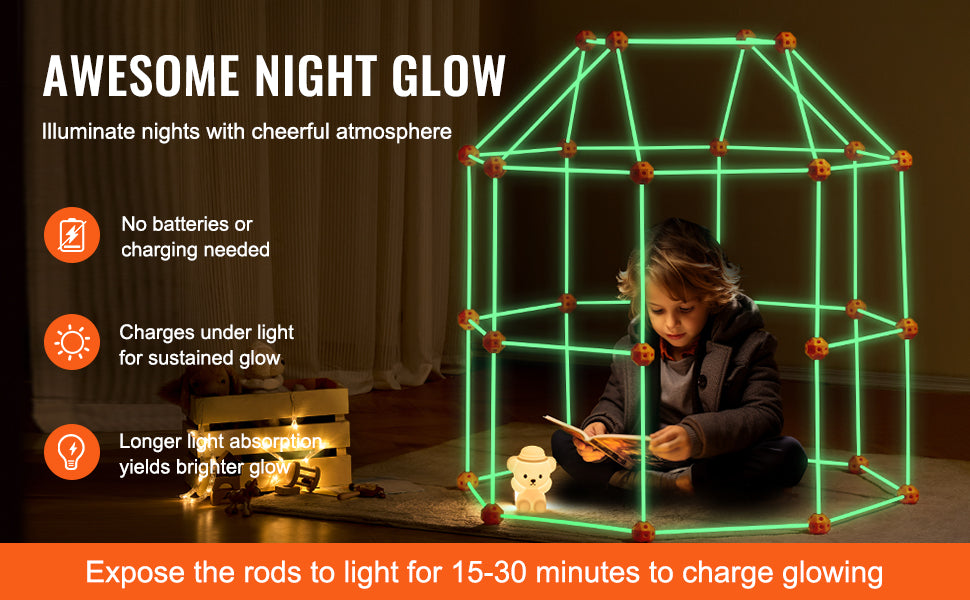 Fort Building Kit Construction Castle Tunnels Toys with 55 Rods 30 Balls Indoor Play Tent for Educational Gift Blocks