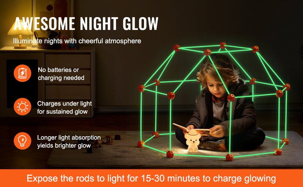 Fort Building Kit Children's DIY Indoor Castle Beading Stem with 96 Rods and 44 Balls Play Tent Toy for 4+ Kids Gifts