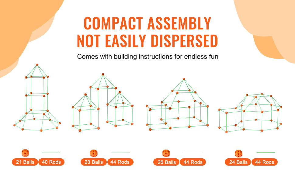 Fort Building Kit Construction Castle Tunnels Toys with 55 Rods 30 Balls Indoor Play Tent for Educational Gift Blocks
