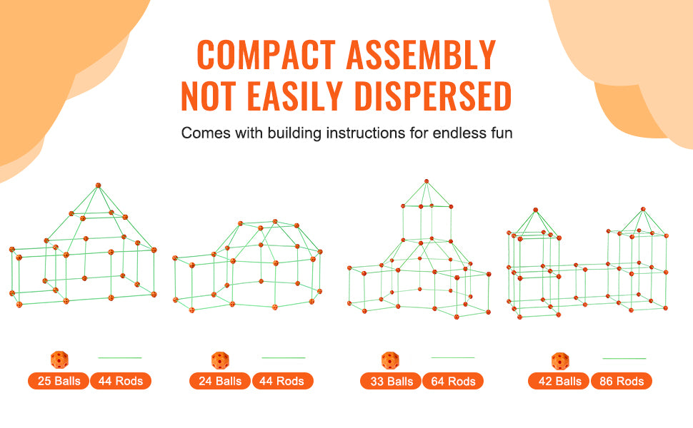 Fort Building Kit Children's DIY Indoor Castle Beading Stem with 96 Rods and 44 Balls Play Tent Toy for 4+ Kids Gifts