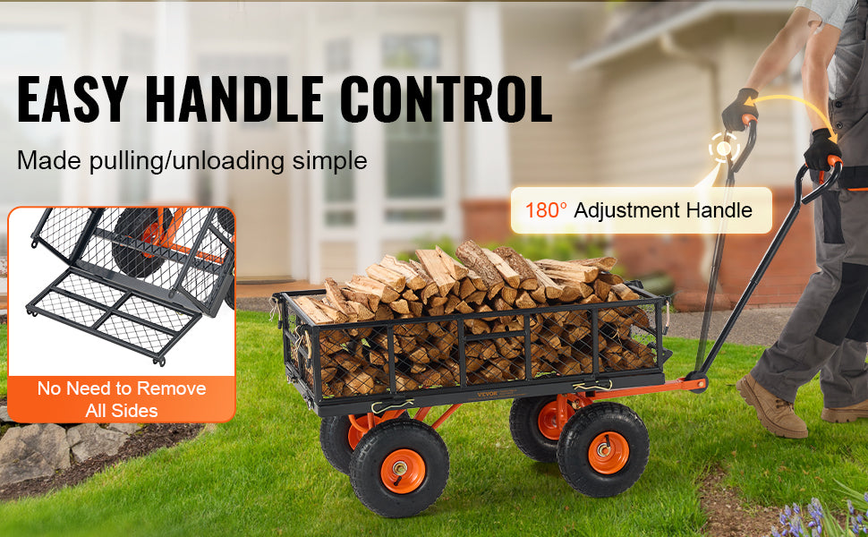 Garden Cart Sturdy Metal Utility Wagon with Simple Assembly Versatile Dump Cart Wheelbarrow with 400/880lbs Capacity