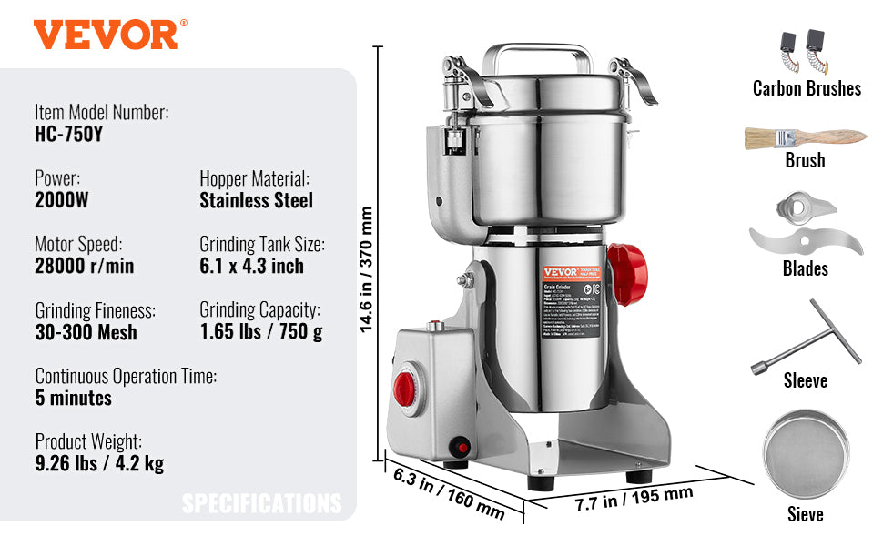 150-2500g Electric Grain Mill Grinder