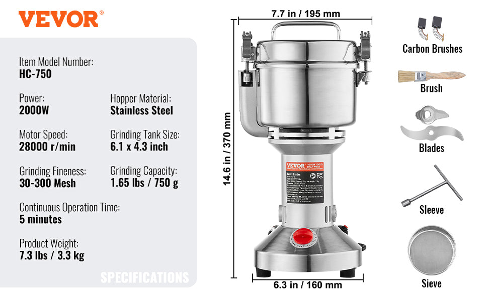150-2500g Electric Grain Mill Grinder