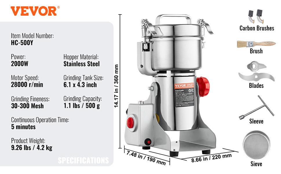 150-2500g Electric Grain Mill Grinder