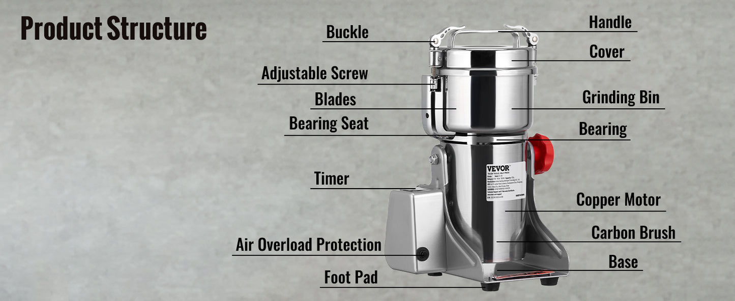 150-2500g Electric Grain Mill Grinder