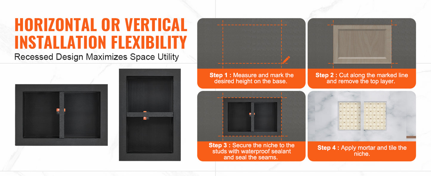 Shower Niche Ready for Tile Shelf Organizer  Corners Niche Recessed Sealed Protection  Soap Storage for Shower Bathroom