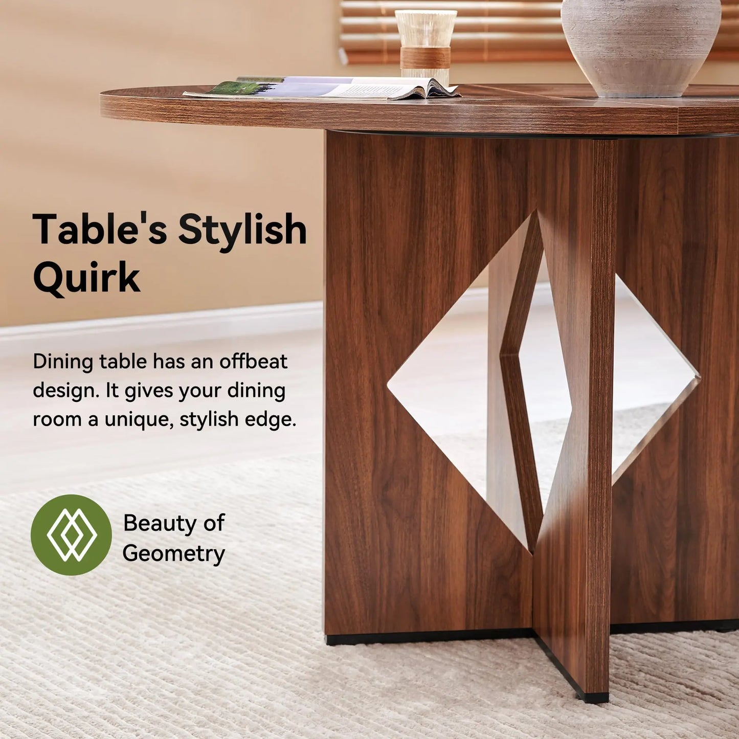 Round Dining Table for 4, 47 Inches Farmhouse Dinner Table with Wooden Pedestal Base, Modern