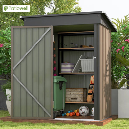5x3 FT Outdoor Storage Shed, Tool Shed with Sloping Roof and Lockable Door, Metal Shed for Backyard Garden Patio Lawn