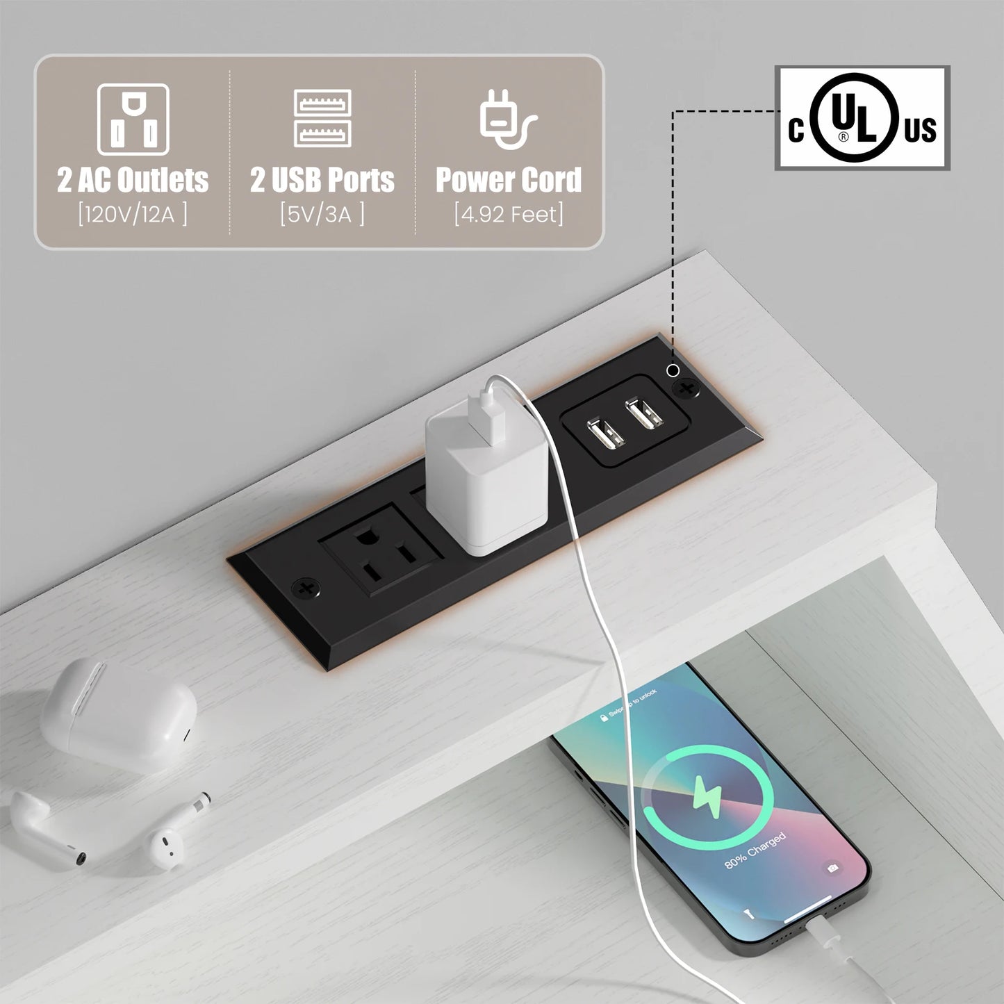 Dresser for Bedroom, 9 Drawers with LED Lights & Charging Station-White