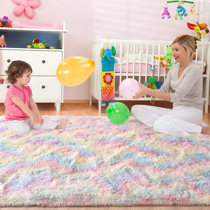 Soft Fluffy Rainbow Rugs for Girls Bedroom