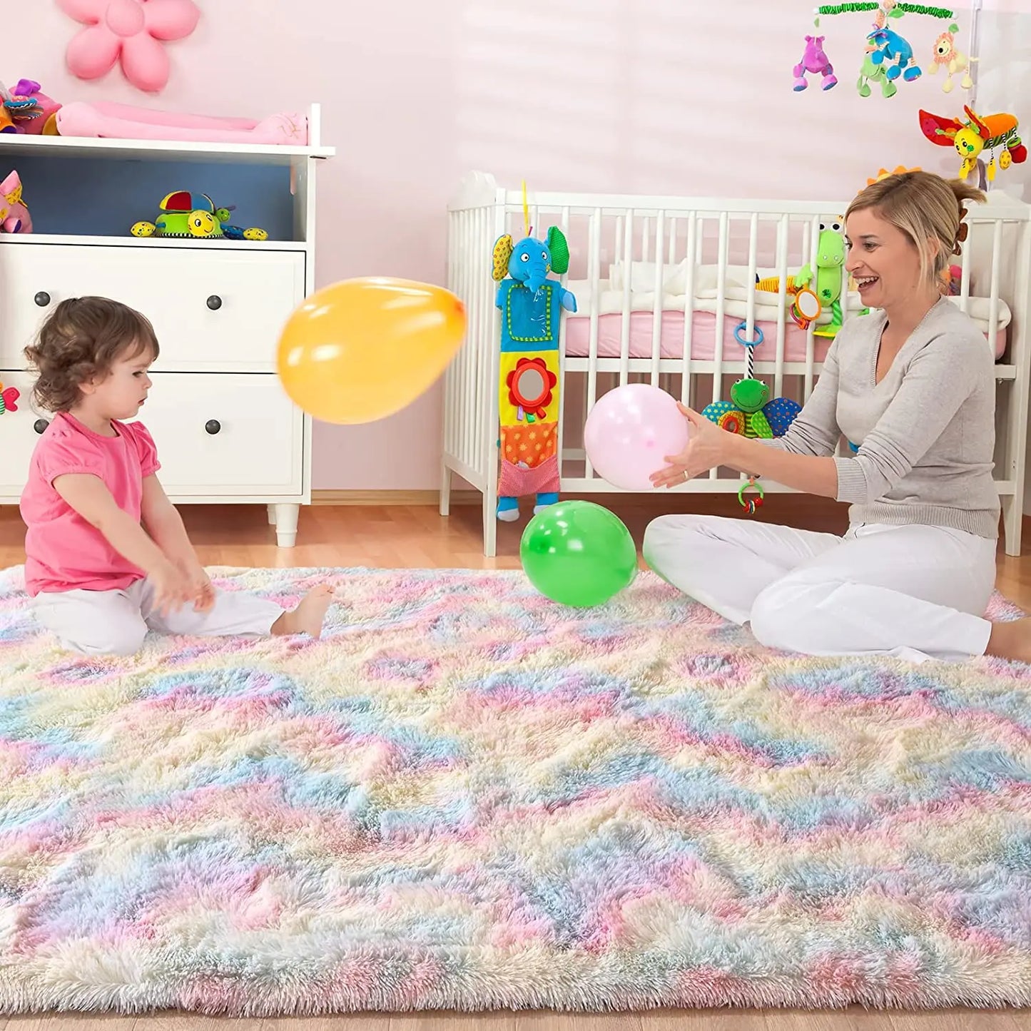 Soft Fluffy Rainbow Rugs for Girls Bedroom