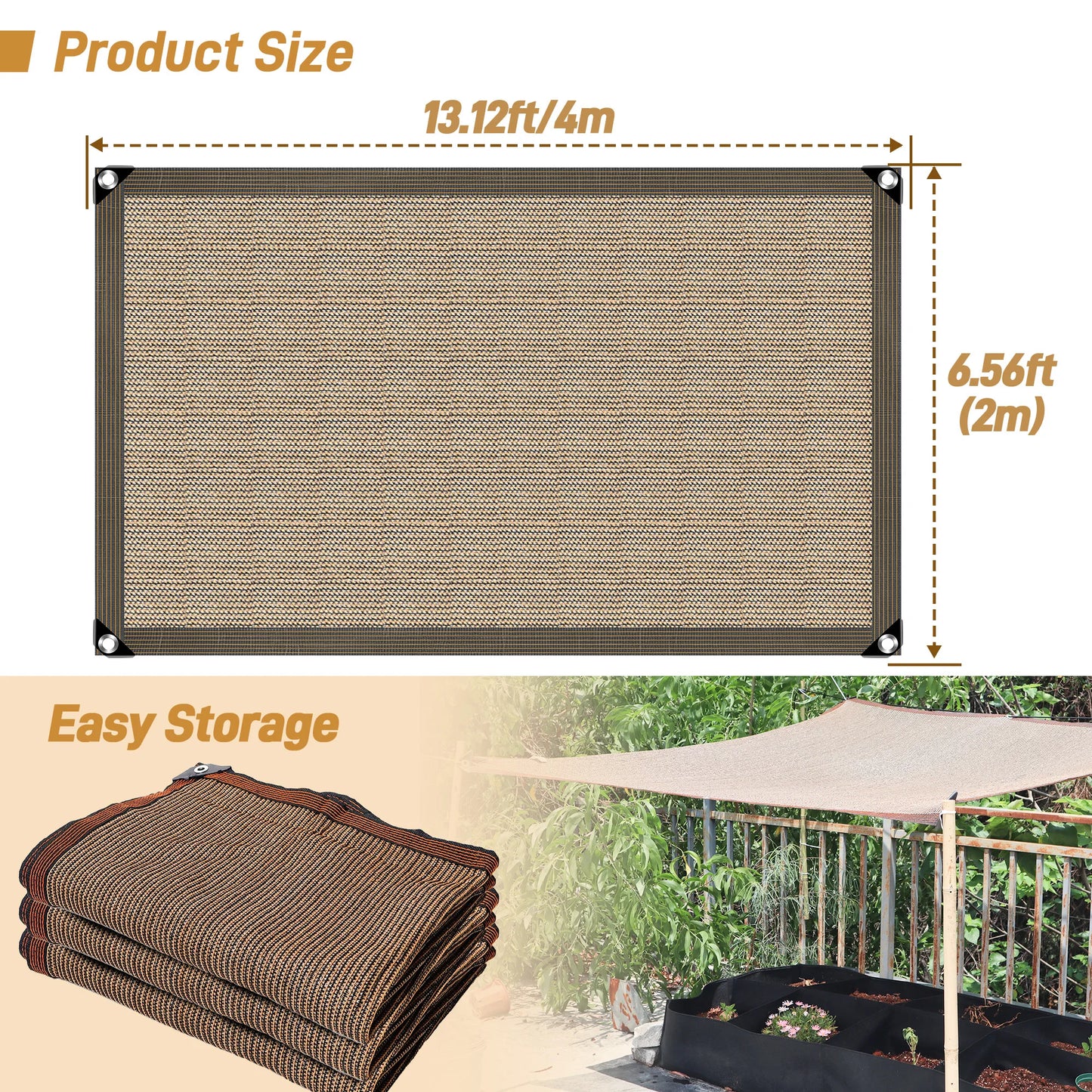 1 Pack 2×4M Garden Sunshade Cloth, Brown Sunshade Net for Outdoor Garden Pool Patio