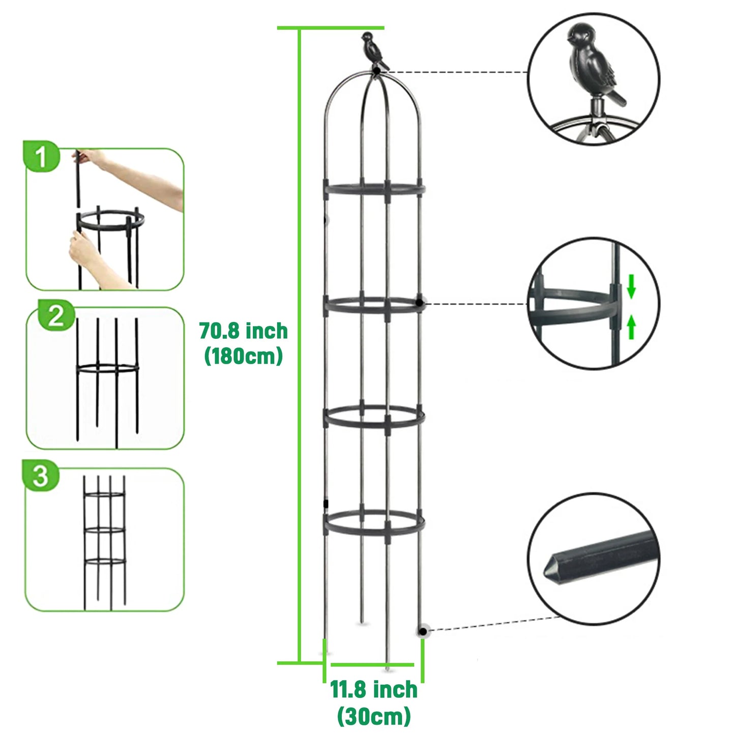 6ft Garden Obelisk Trellis for Climbing Plants-Rustproof Metal Pipe with Heavy Duty Plastic Coated