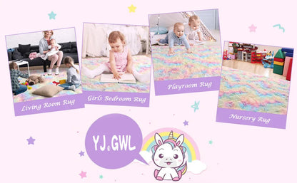 Soft Fluffy Rainbow Rugs for Girls Bedroom